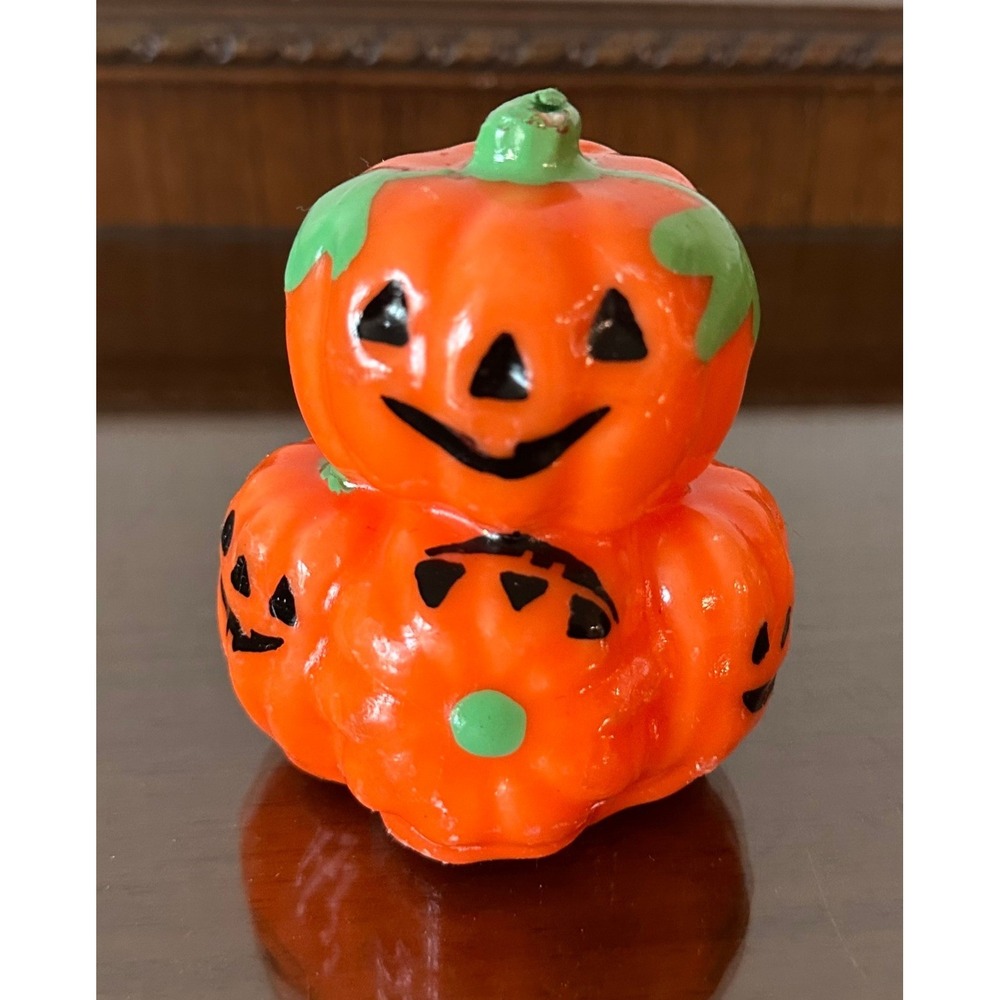 Vintage Halloween‎ Stacked Jack-O-Lantern Pumpkin Wax Candle Figurine Orange